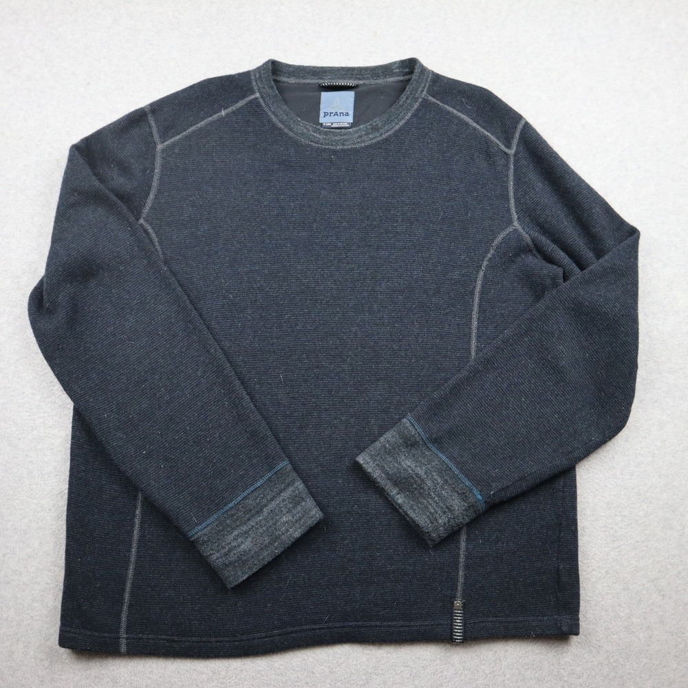 Prana Sweater Mens XL Pullover Navy Blue Wool Blend Long Sleeve Crewneck Outdoor